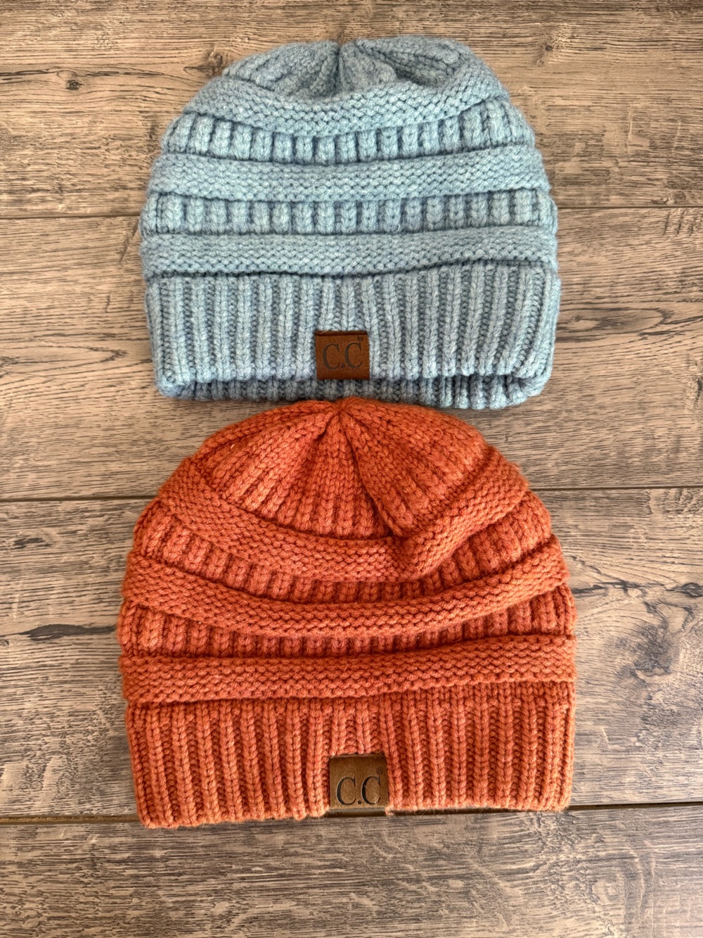 CC Boutique Blue and Orange Knit Beanie Set